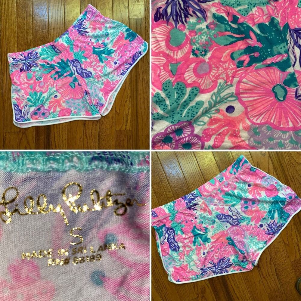 LILLY PULITZER Knit Sleep Short Boxer Small Multi Seaside Carnivale EUC